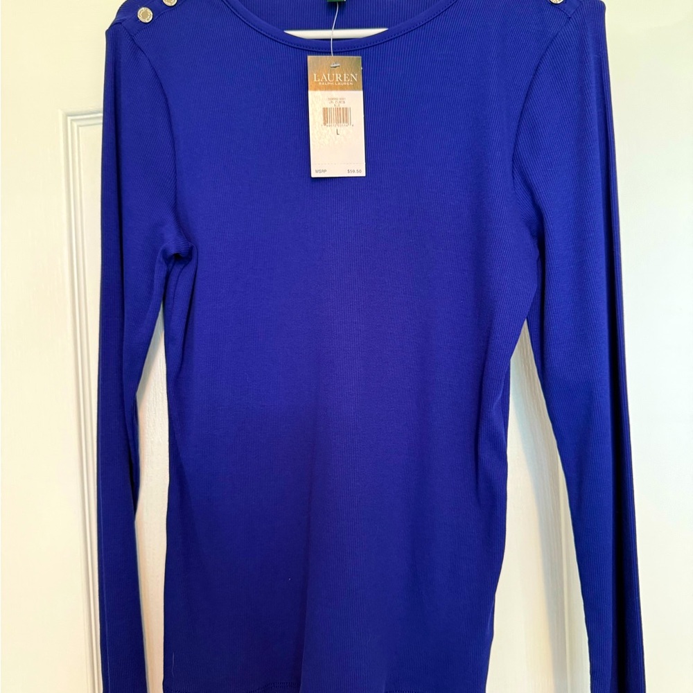 Ralph Lauren Blue Fitted Long Sleeve Blouse